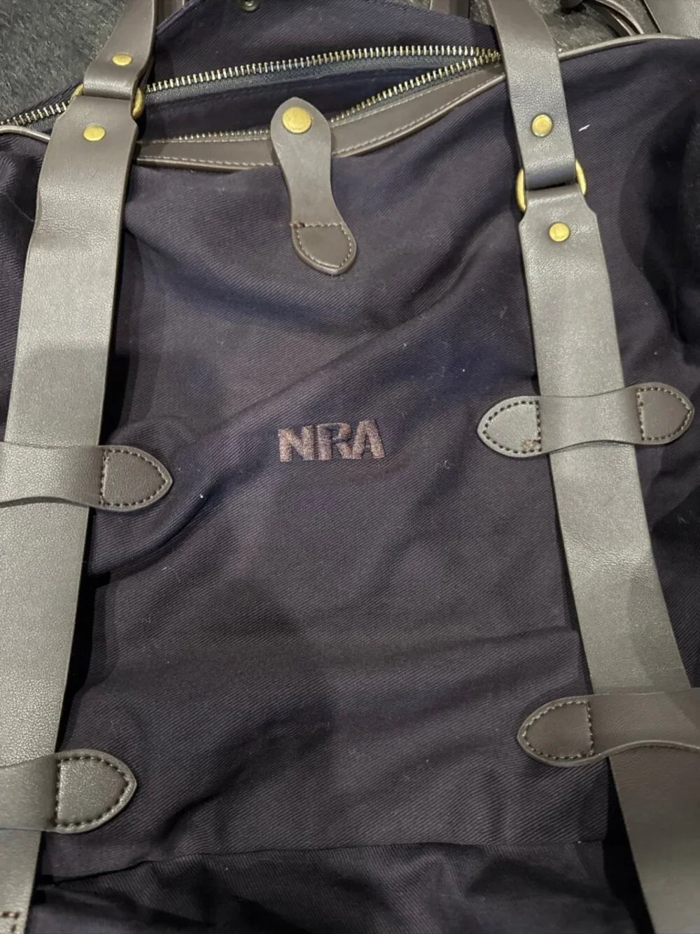 Large NRA Duffle Tote Bag Canvas Leather Travel Overnight Weekender Bag Luggage